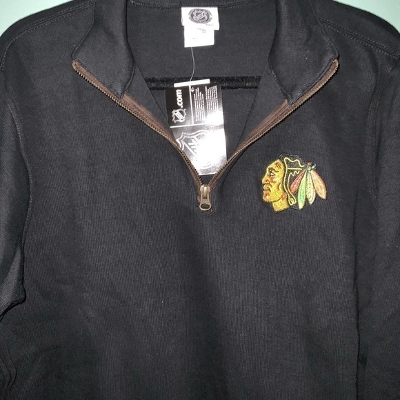 Chicago Blackhawks Quarter-Zip Pullover Sweatshirt - Sz M/L/XL/XXL. Black NWT - Picture 8 of 9